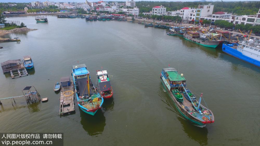 8月16日，海南省琼海市潭门港，渔船缓缓驶离码头奔赴南海。