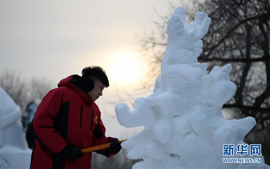 （社会）（1）大学生雪雕赛尽展“冬之韵” 
