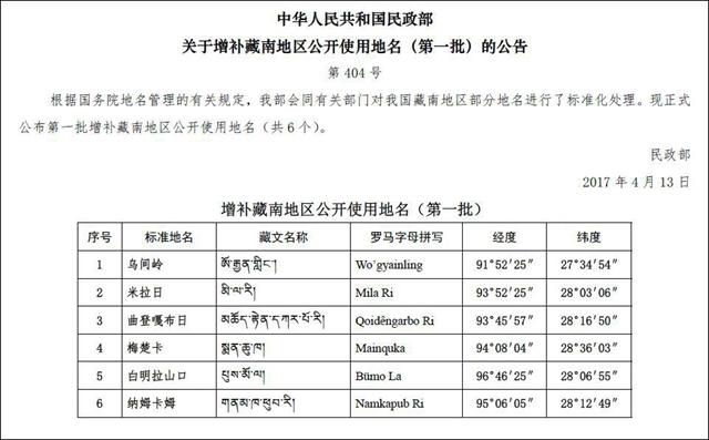 中国公布藏南地区6地名 触动了谁的神经？