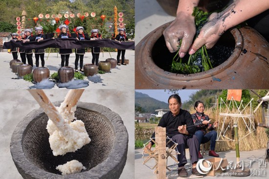 纺纱染布摏糍粑 广西平果村民自办民俗文化节