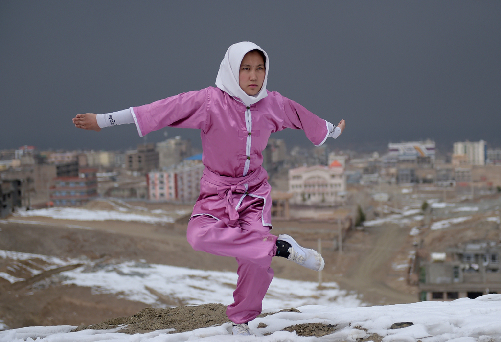 阿富汗少女组团练习中国功夫