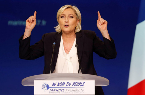 法国大选极右翼候选人勒庞在辩论中。（图片来源：路透社）