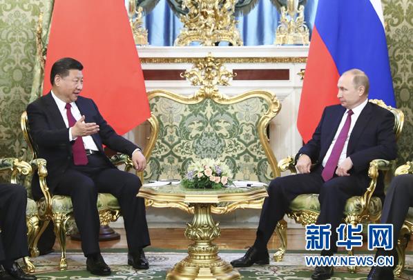 7月4日，国家主席习近平在莫斯科克里姆林宫同俄罗斯总统普京举行会谈。 新华社记者 谢环驰 摄