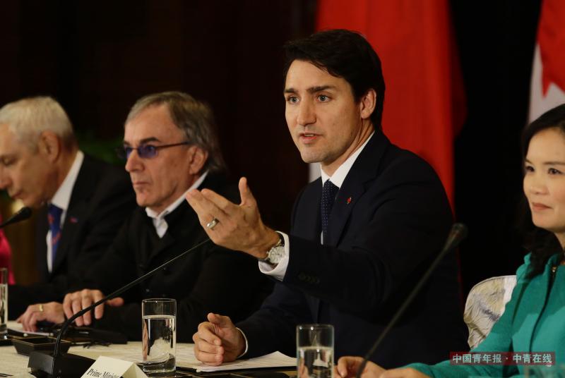 12月5日，加拿大总理特鲁多参加中加企业家商业圆桌会议。中国青年报·中青在线记者 陈剑/摄