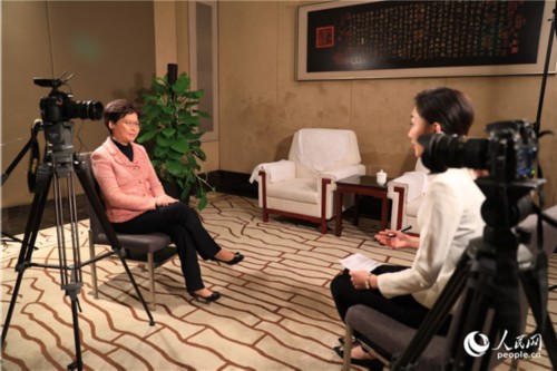 香港特别行政区行政长官林郑月娥在北京接受人民网专访。人民网记者 贾文婷摄