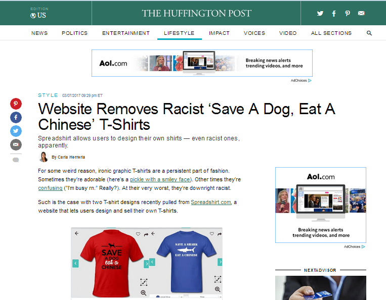 “救一只狗，吃一个中国人”，德企推出这T恤，还说是幽默和言论自由！