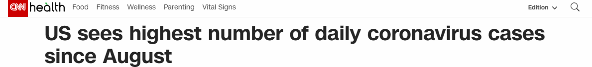 最高峰|美国迎八月中旬以来单日新增新冠感染数最高峰 疫情或在冬季继续恶化