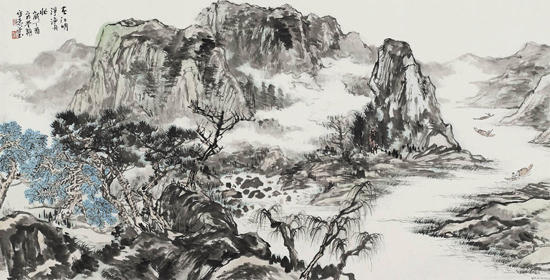 春江明净渔舟忙68×138cm 宣纸 2017