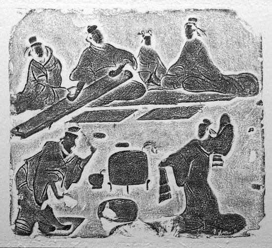 歌舞宴乐画像砖拓片